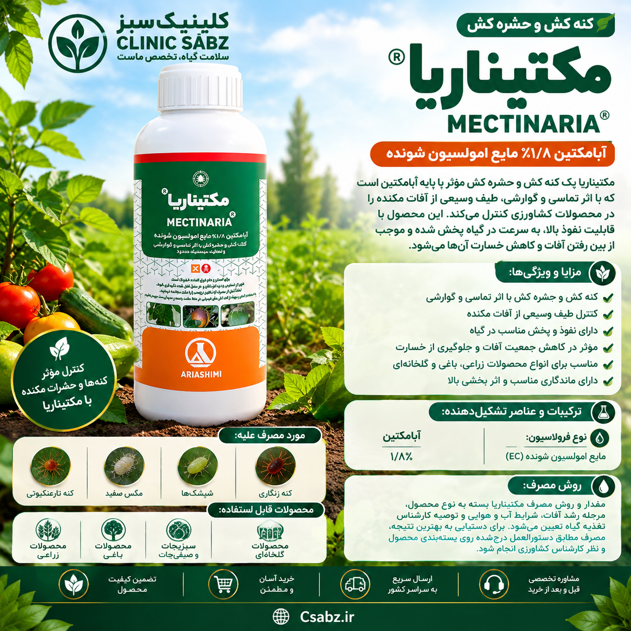 مکتیناریا(آبامکتین) آریاشیمی